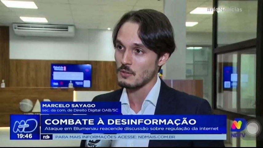 Marcelo Sayago em entrevista na TV sobre combate à desinformação